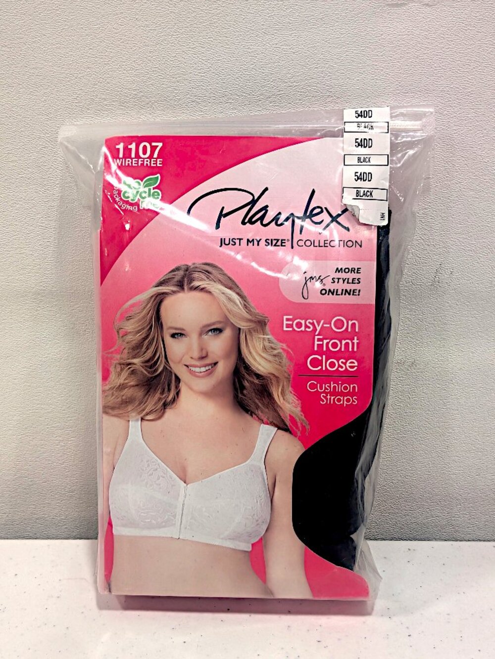 Just my Size 54DD Black Wirefree Front Close Comfort Strap  Bra 1107